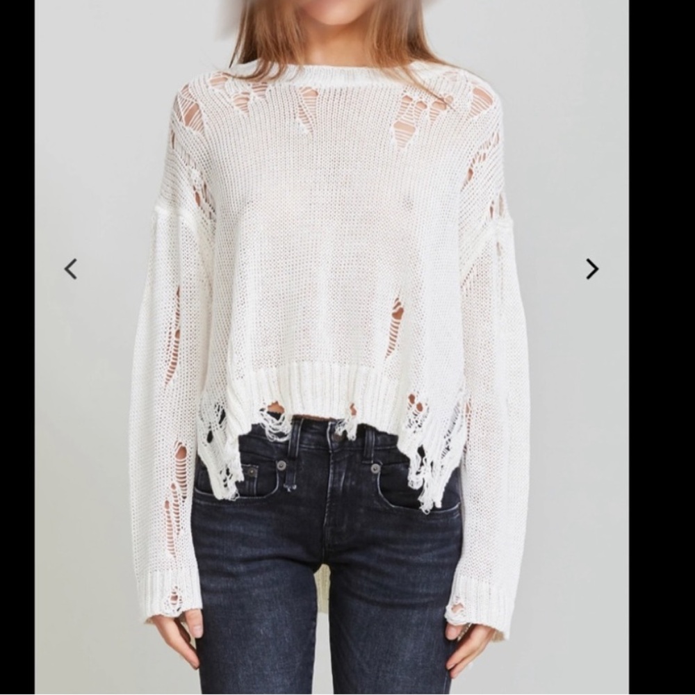 R13 Distressed White Knit Sweater size s
